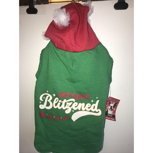 NEW PET HOLIDAY SWEATSHIRT‎ "LET'S GET BLITZENED" SIZE MEDIUM - Picture 1 of 5